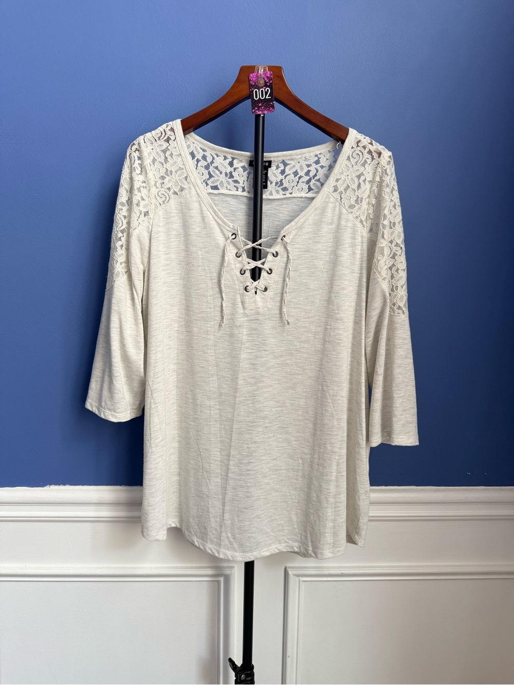 torrid Lace-Shoulder Lace-Up Tunic Top in Cream